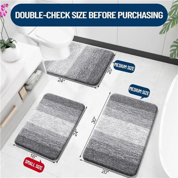 Bathroom Rug Mat 24x16, Extra Soft and Absorbent Microfiber Bath Rugs, Non-Slip - Picture 2 of 7
